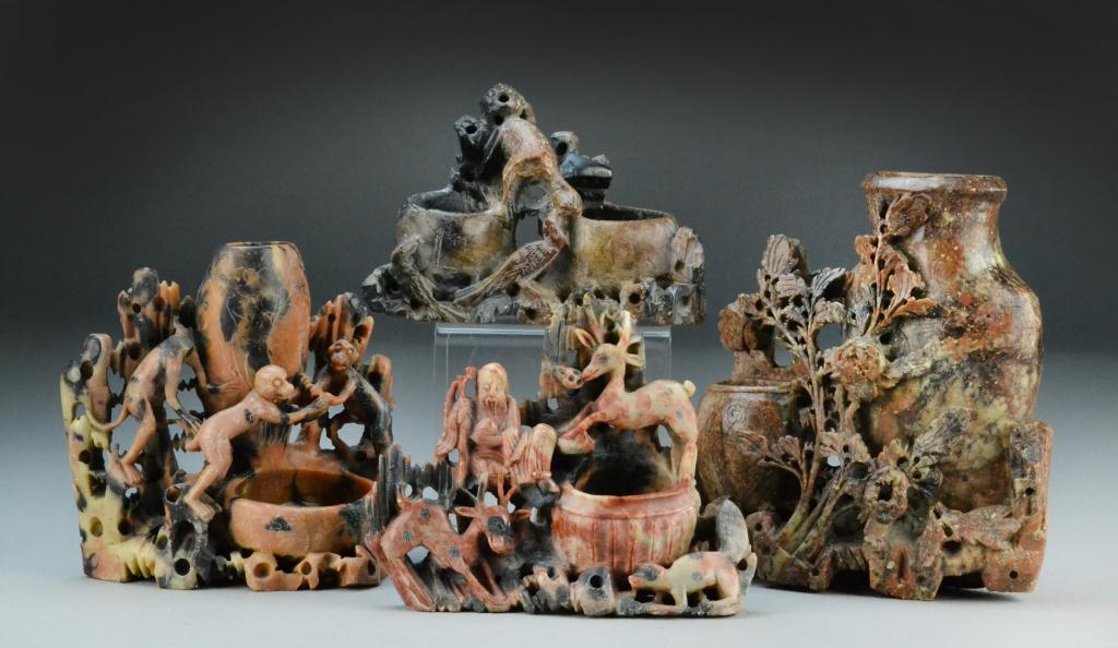 (4) Chinese Carved Soapstone VasesEach