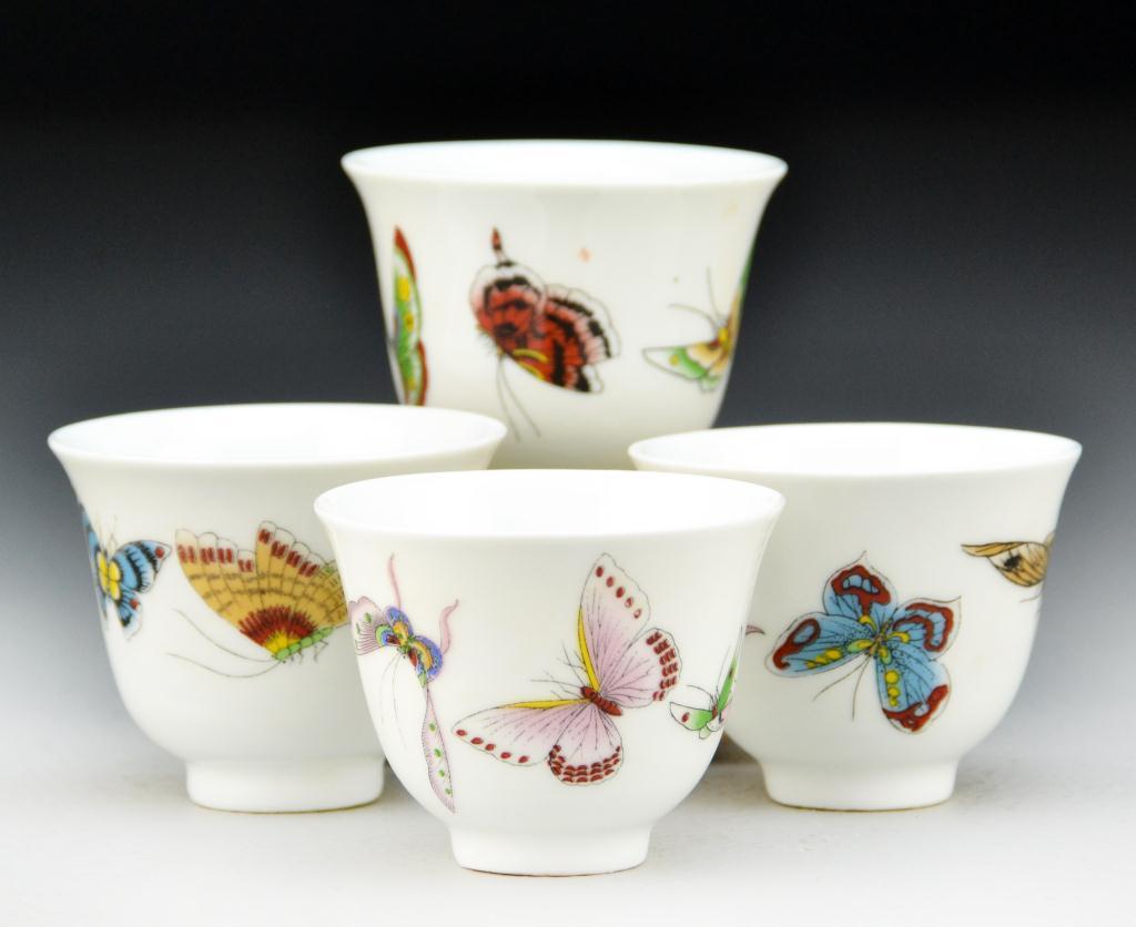 (4) Chinese Famille Rose Porcelain Tea