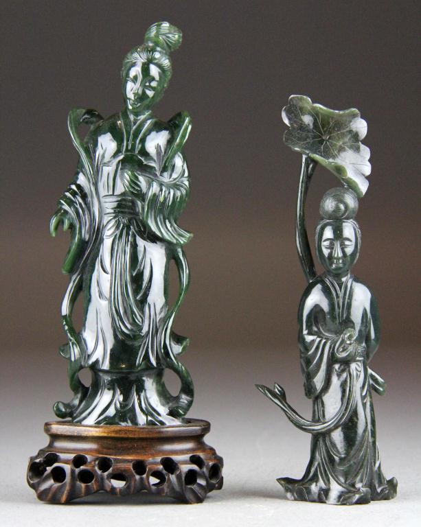 (2) Chinese Qing Carved Jade FiguresFinely