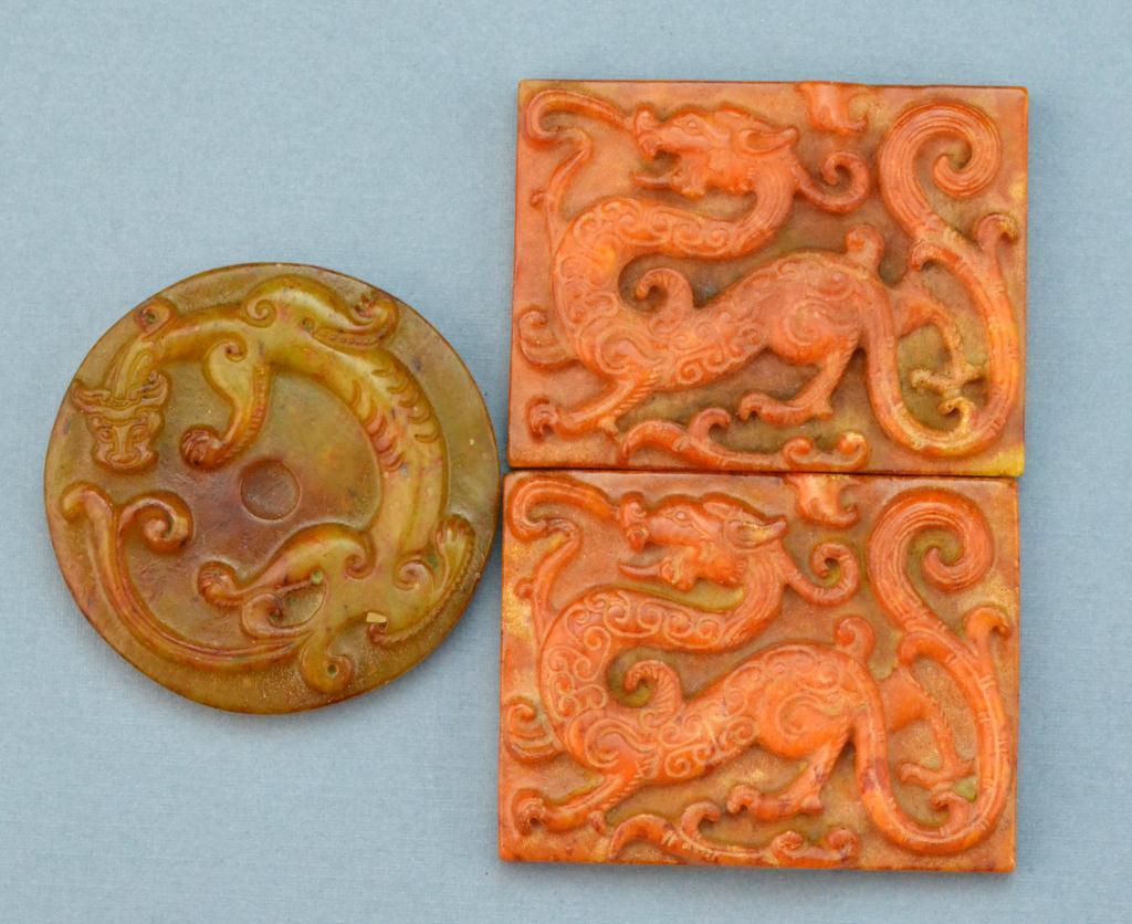 (3) Chinese Carved Jade PlaquesFinely