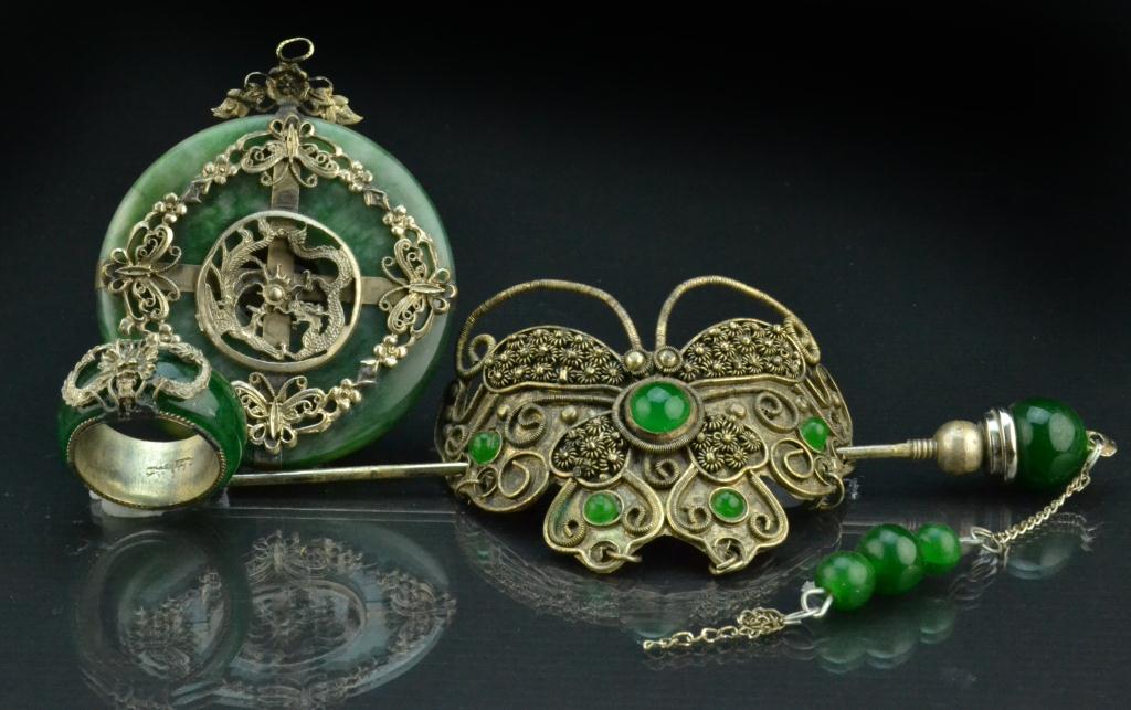 (3) Pieces Tibetan Silver & Jade