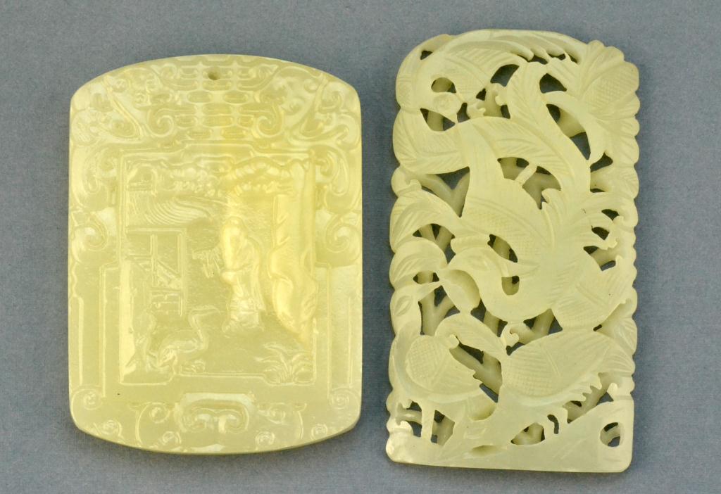  2 Chinese Carved Jade PlaquesOne 172b37