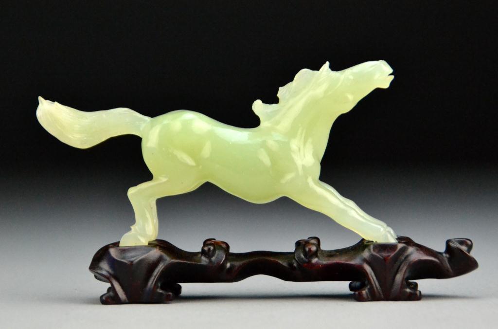 Chinese Carved Jade Horse On StandA