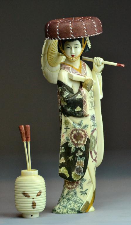 Japanese Polychromed Painted Ivory OkimonoDelicately