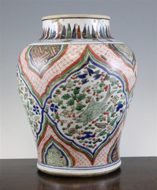 A Chinese wucai baluster vase Chongzhen