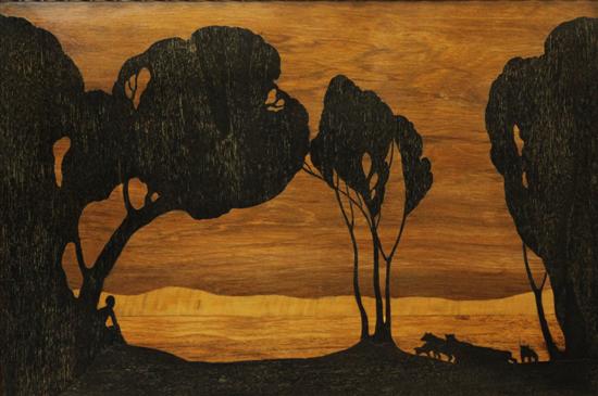 A Rowley Gallery marquetry panel decorated