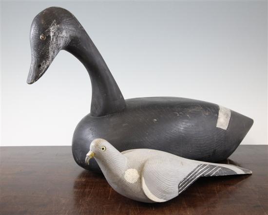 A large painted pine decoy duck