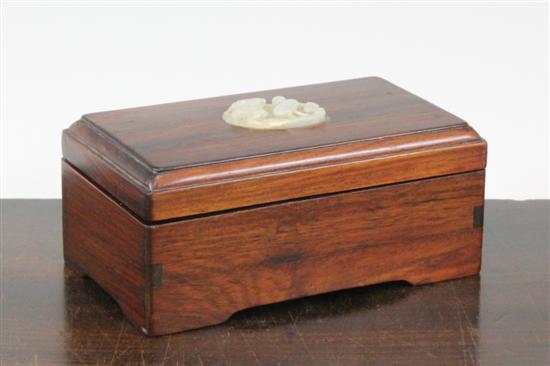 A Chinese huali wood box with jade 173114