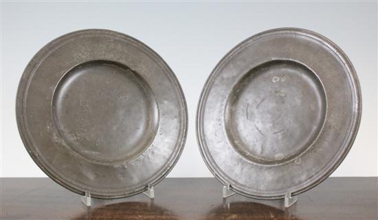 A pair of Stuart pewter broad rimmed 17315b