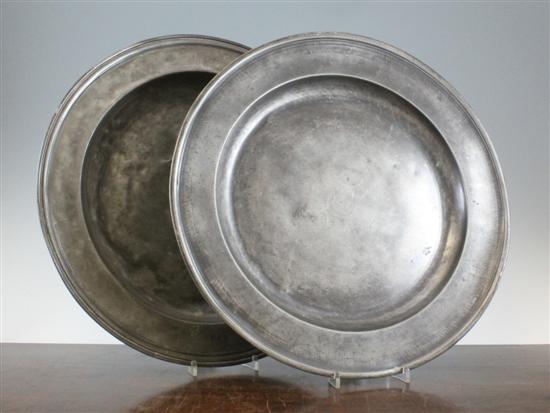 Two pewter dishes 18th century