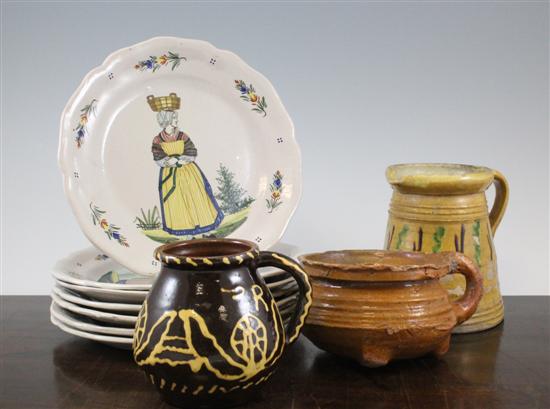 A set of seven Quimper faience plates