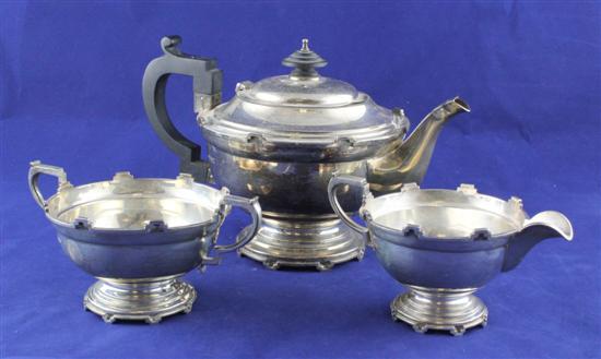 A 1930's silver three piece tea