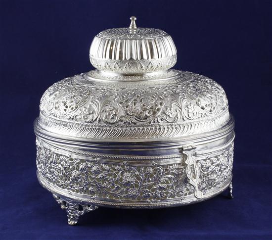 An Indian white metal turban box?