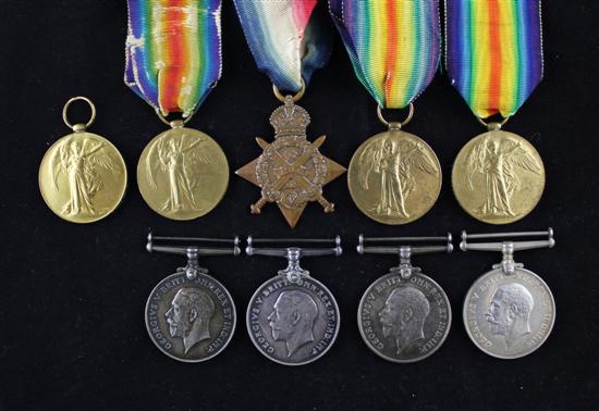 Four WWI medal groups comprising trio