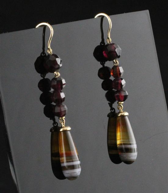 A pair of gold mounted garnet and agate