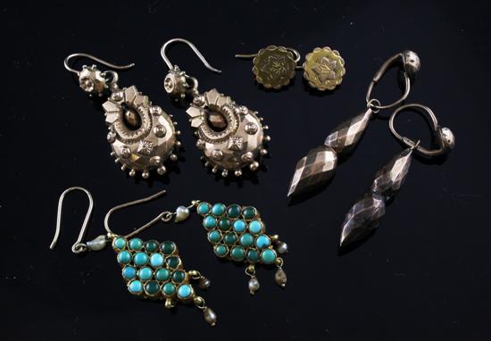 Three pairs of Edwardian gold earrings