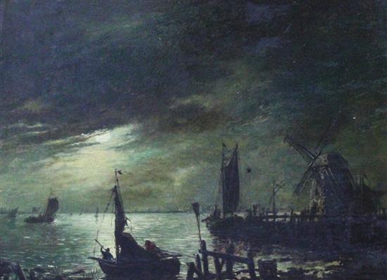 Dutch School oil on board Moonlit