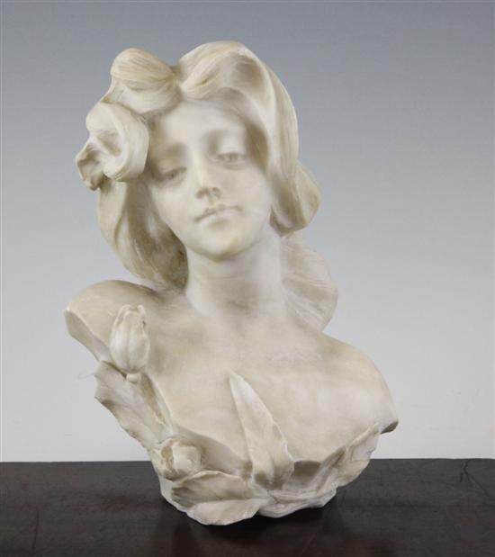 An Art Nouveau carved white marble