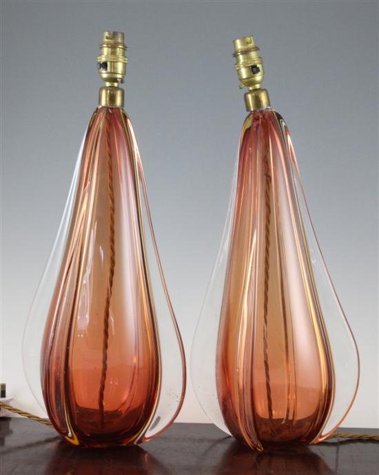 A pair of large Murano amber tinted 170d6a