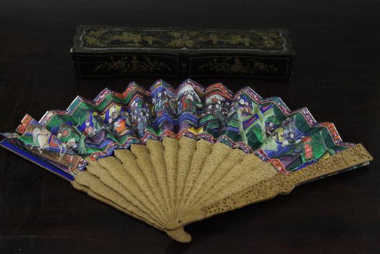 A Cantonese fan lacquer box and