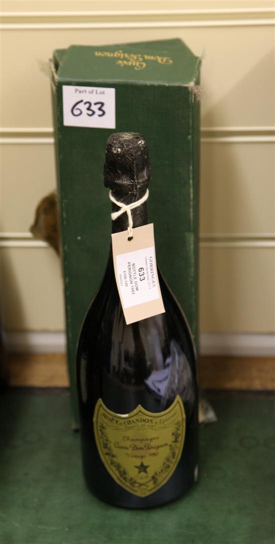 A bottle of Dom Perignon 1982 boxed.