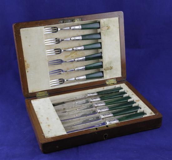 A cased set of six pairs of Edwardian
