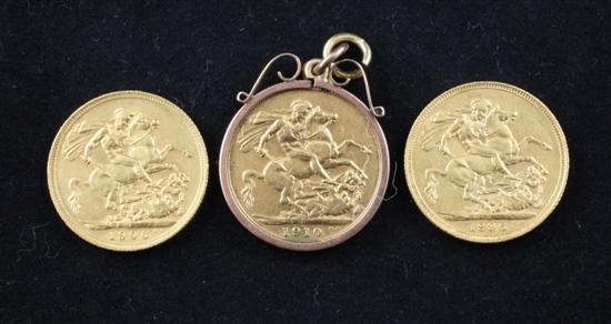 Three gold sovereigns; 1896 1906