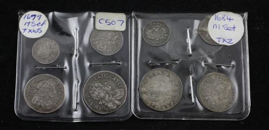 Two Charles II maundy sets; 1679 (G-VF)