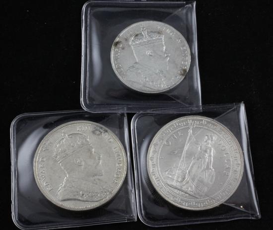 Three British Trade silver One