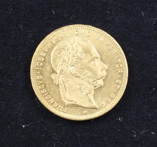An Austrian 1881 gold 8 Florins