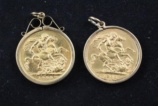 Two gold sovereigns 1900 & 1963