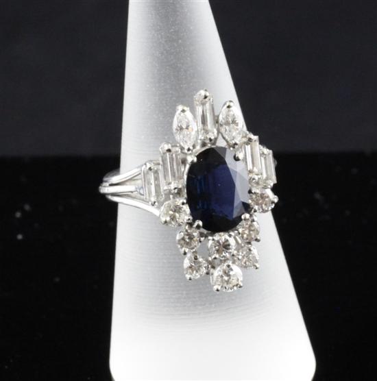 An 18ct white gold sapphire and