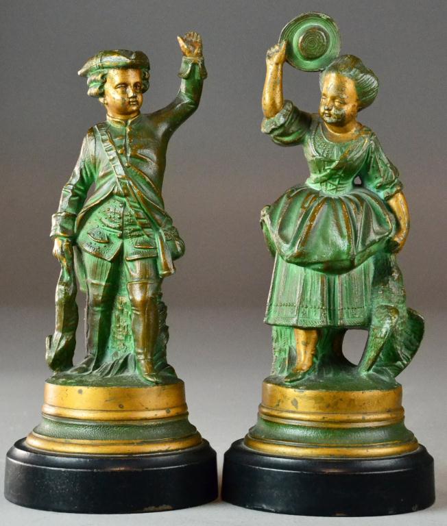 Pr. Of 18th Century Dress Spelter StatuesWith