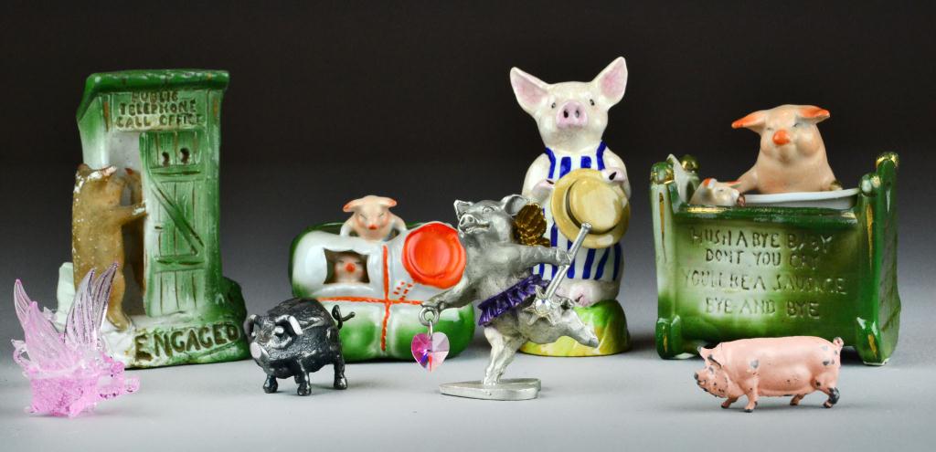 (9) Porcelain Glass Metal Pig FigurinesTo