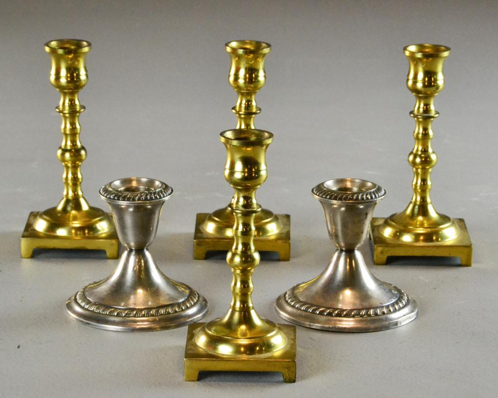  6 Brass Silver CandlesticksIncluding 1710bb