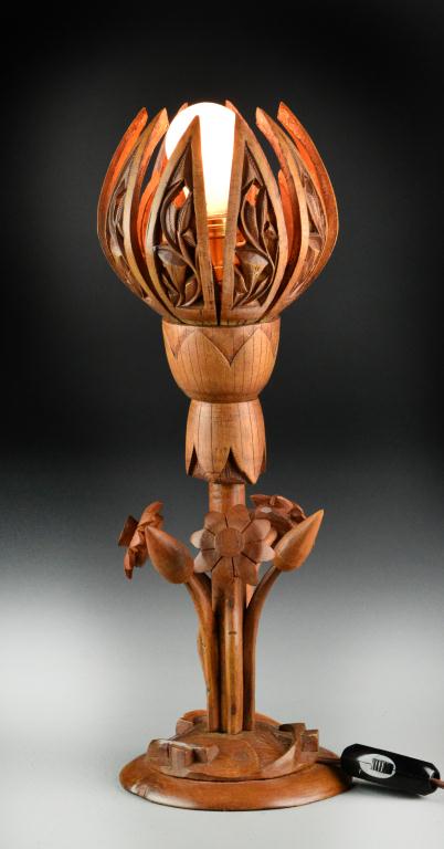 Carved Wood Lotus LampCarved to 1710c4