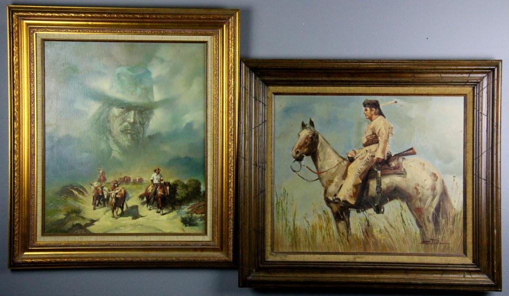  2 Western Oil Paintings on Canvas signed 171105