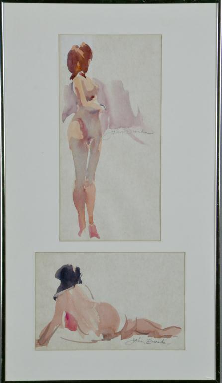 Watercolor of Two Nudes by John DroskaDepicting