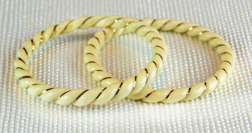 (2) Chinese Ivory And Gold Thread Bangle