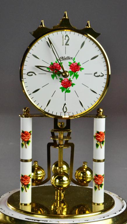 Glass Domed Enamelled Rose Clock