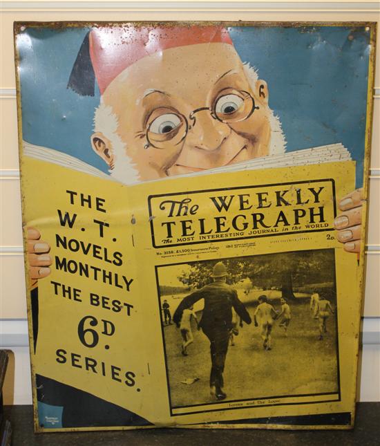 A lithographed tin advertising sign