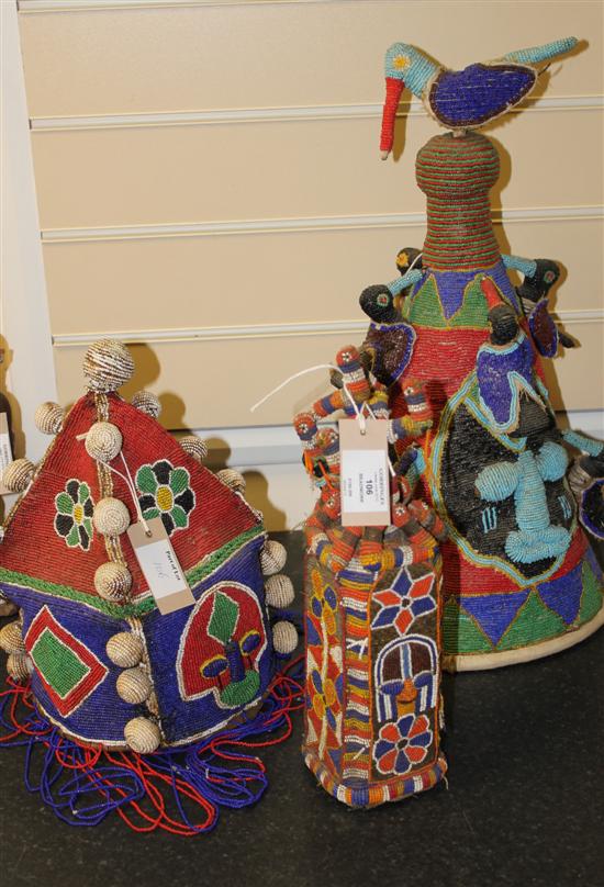 A West African beadwork hat decorated