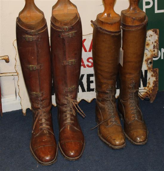 Two pairs of tan leather riding