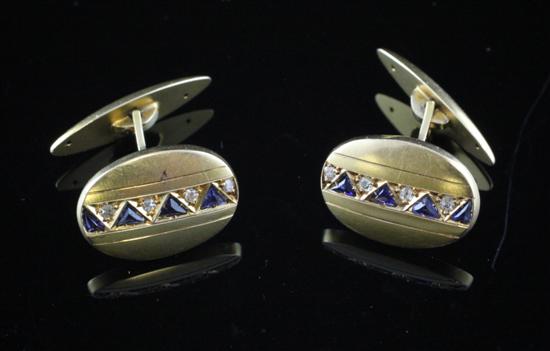 A pair of 18ct gold sapphire and