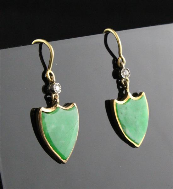 A pair of gold diamond and jade