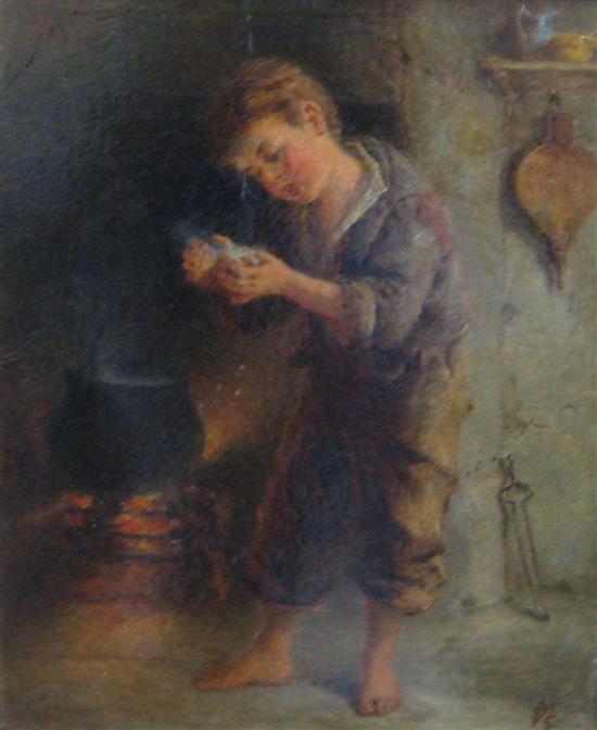 Irish School oil on board Boy beside 1714db