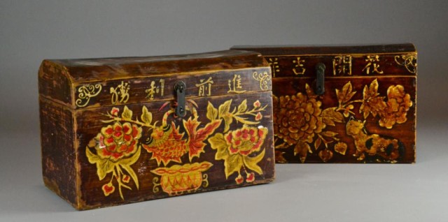  2 Chinese Wooden ChestsVarnished 17158d