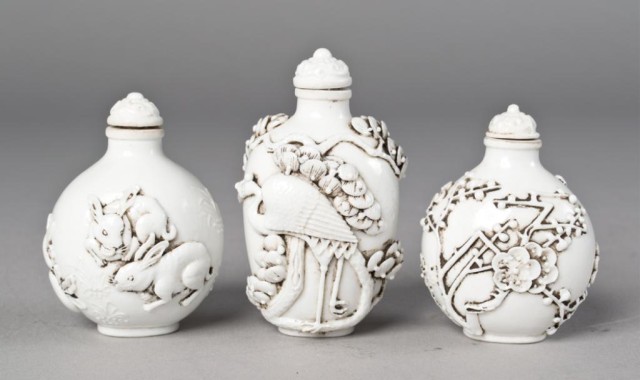 (3) Chinese Porcelain Snuff BottlesDepicting