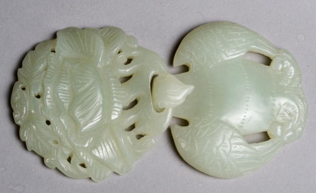 A Fine Chinese Carved Jade BuckleTwo
