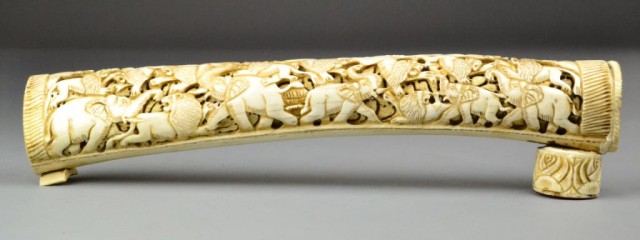 Chinese Carved Ivory Tusk with Lions